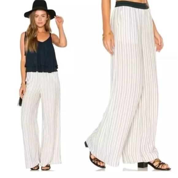Free People White Gray Stripe Pull-on Wide Leg Pants Size Medium - Picture 1 of 8
